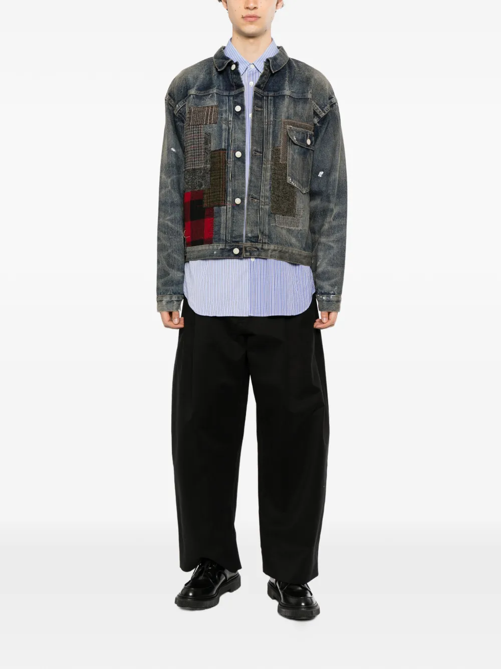 Junya Watanabe MAN Denim jack met patchwork Blauw
