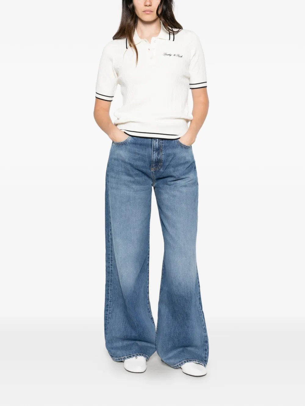 Sporty & Rich Kabelgebreid poloshirt Wit