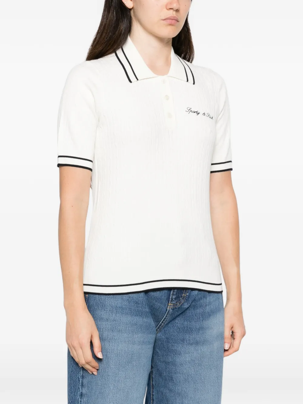 Sporty & Rich Kabelgebreid poloshirt Wit