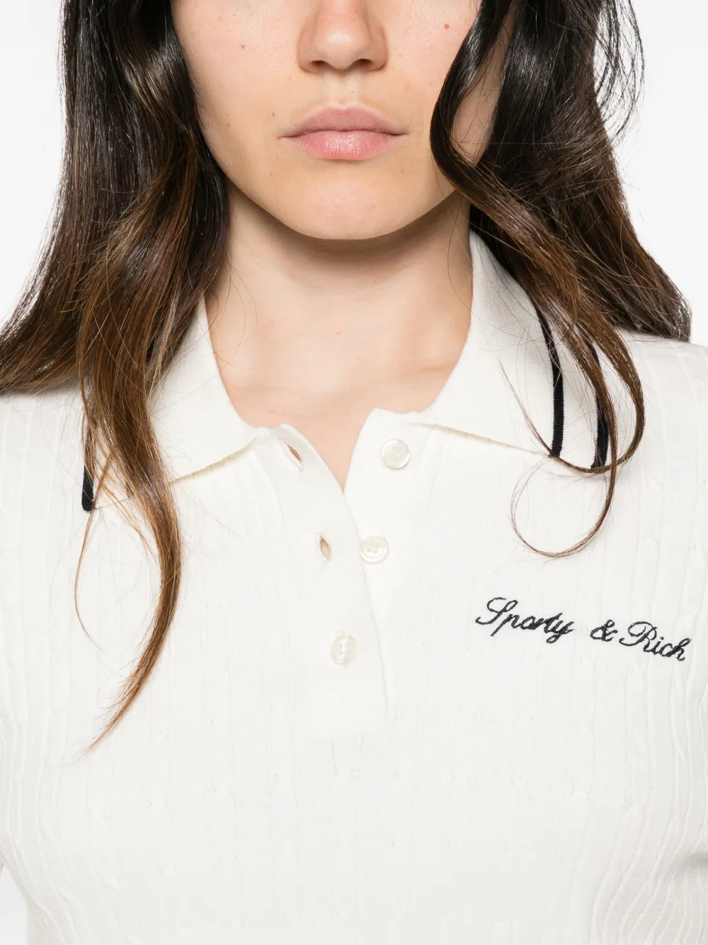Sporty & Rich Kabelgebreid poloshirt Wit
