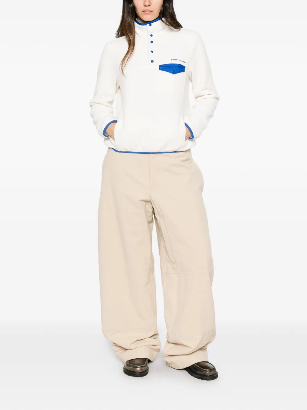 Sporty & Rich Fleece sweater met contrasterende afwerking Wit