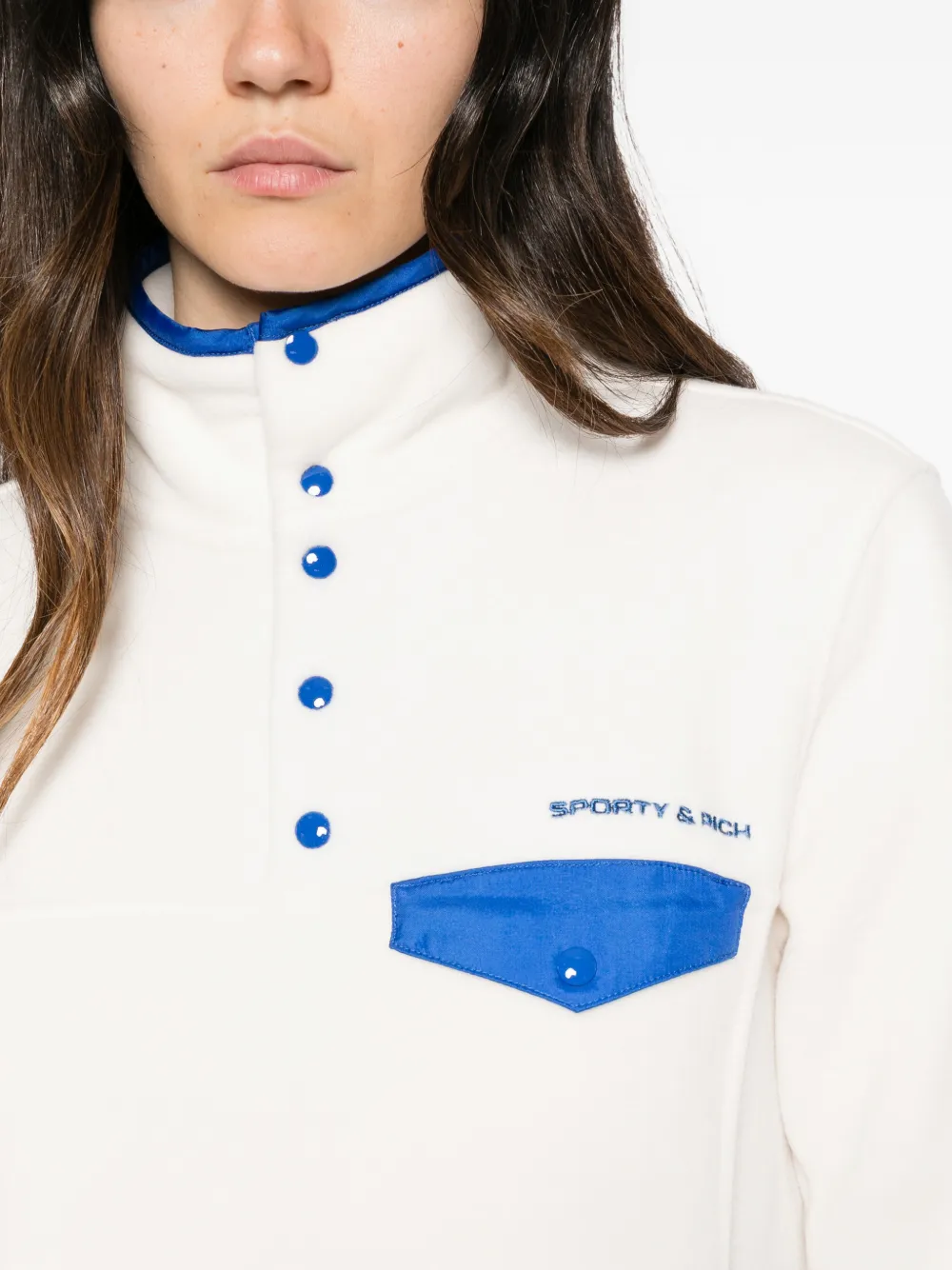 Sporty & Rich Fleece sweater met contrasterende afwerking Wit