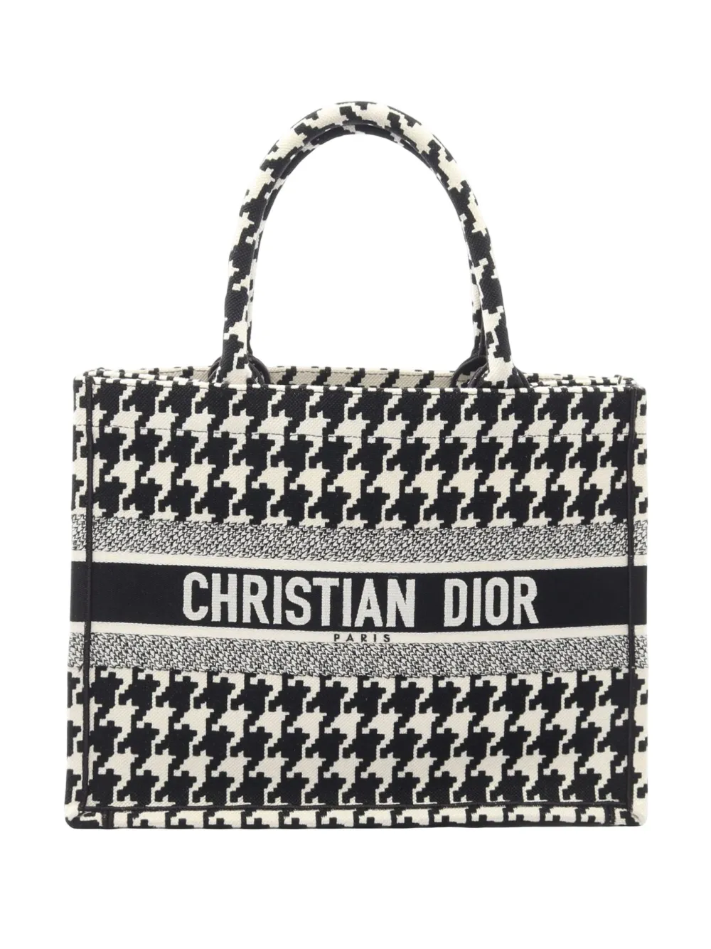 Christian Dior Pre-Owned sac cabas Book format moyen en toile brodée à motif pied-de-poule (2000-2026) - Noir Christian Dior Pre-Owned sac cabas Book format moyen en toile brodée à motif pied-de-poule (2000-2026) - Noir