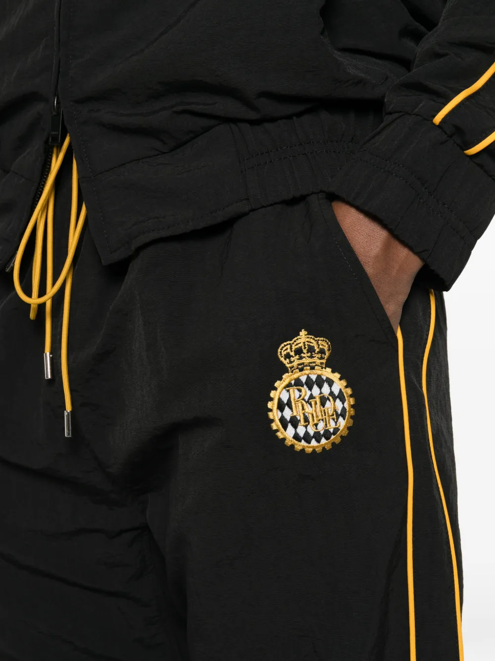 RHUDE logo-embroidered side-stripe track pants Zwart
