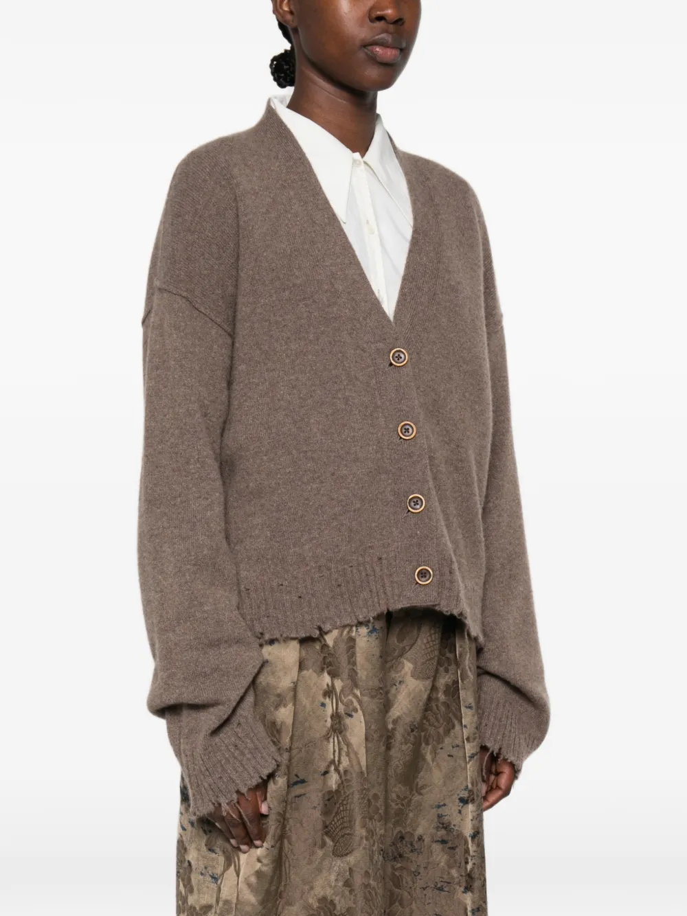 Uma Wang Over distressed V-neck cardigan Bruin