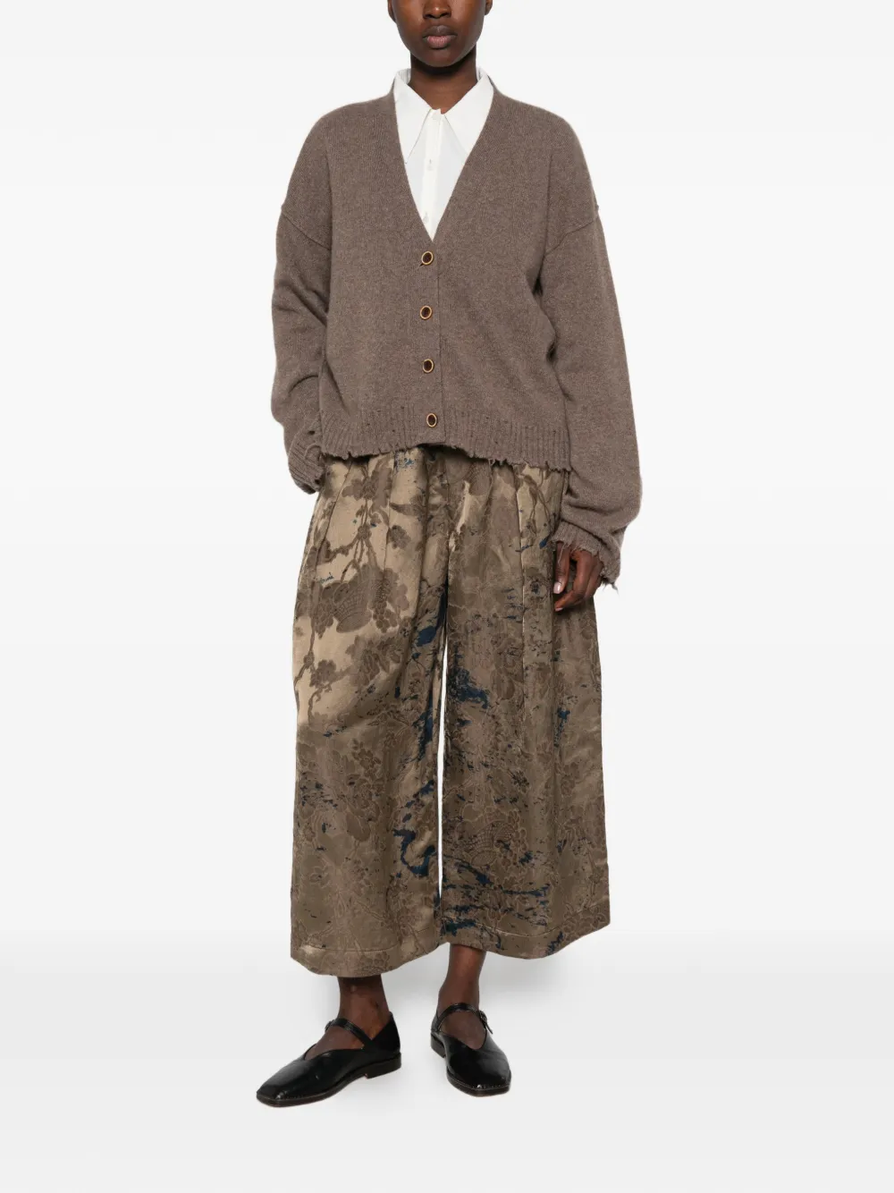 Uma Wang Over distressed V-neck cardigan Bruin