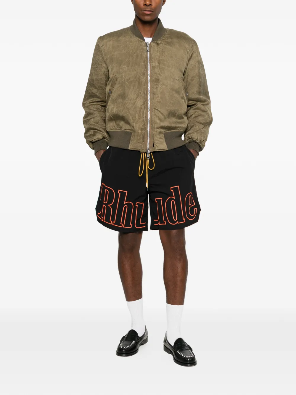 RHUDE logo-print drawstring shorts Zwart