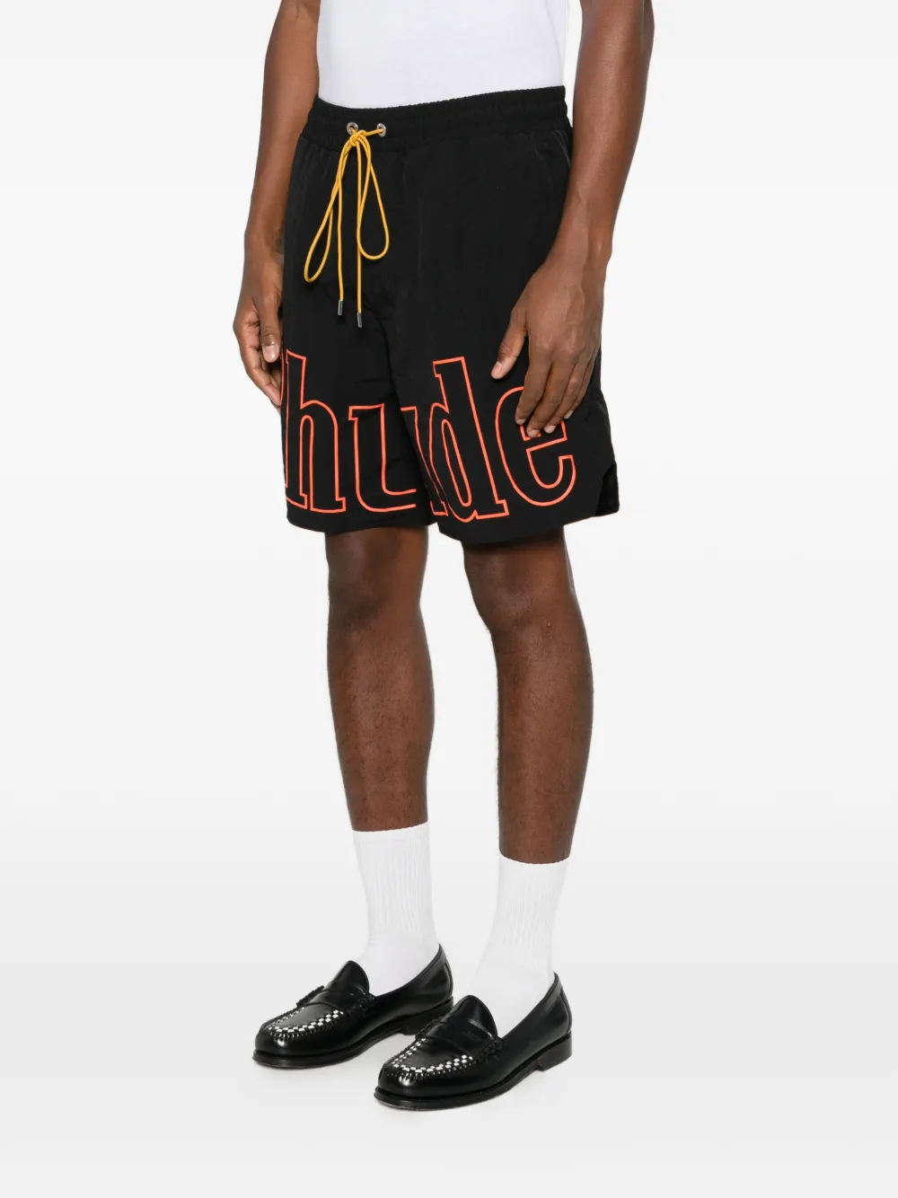 RHUDE logo-print drawstring shorts Zwart