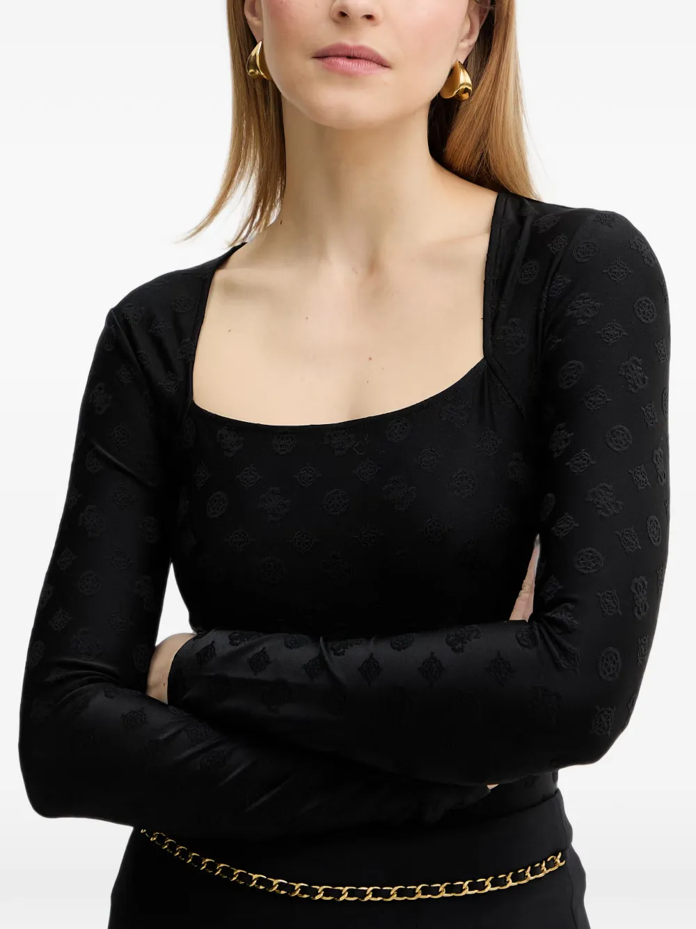 GUESS USA Blouse met jacquard en logo Zwart