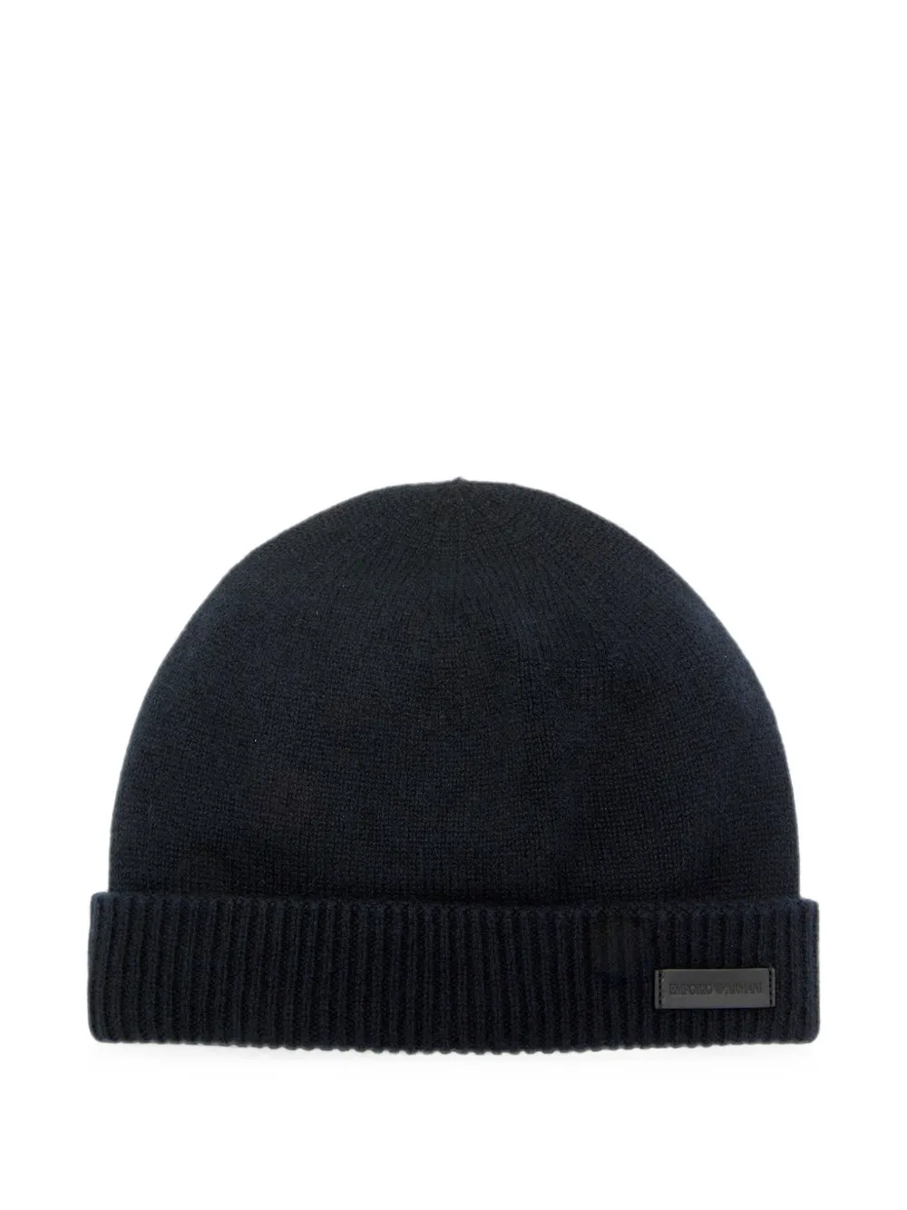 Emporio Armani logo-plaque ribbed-trim beanie hat