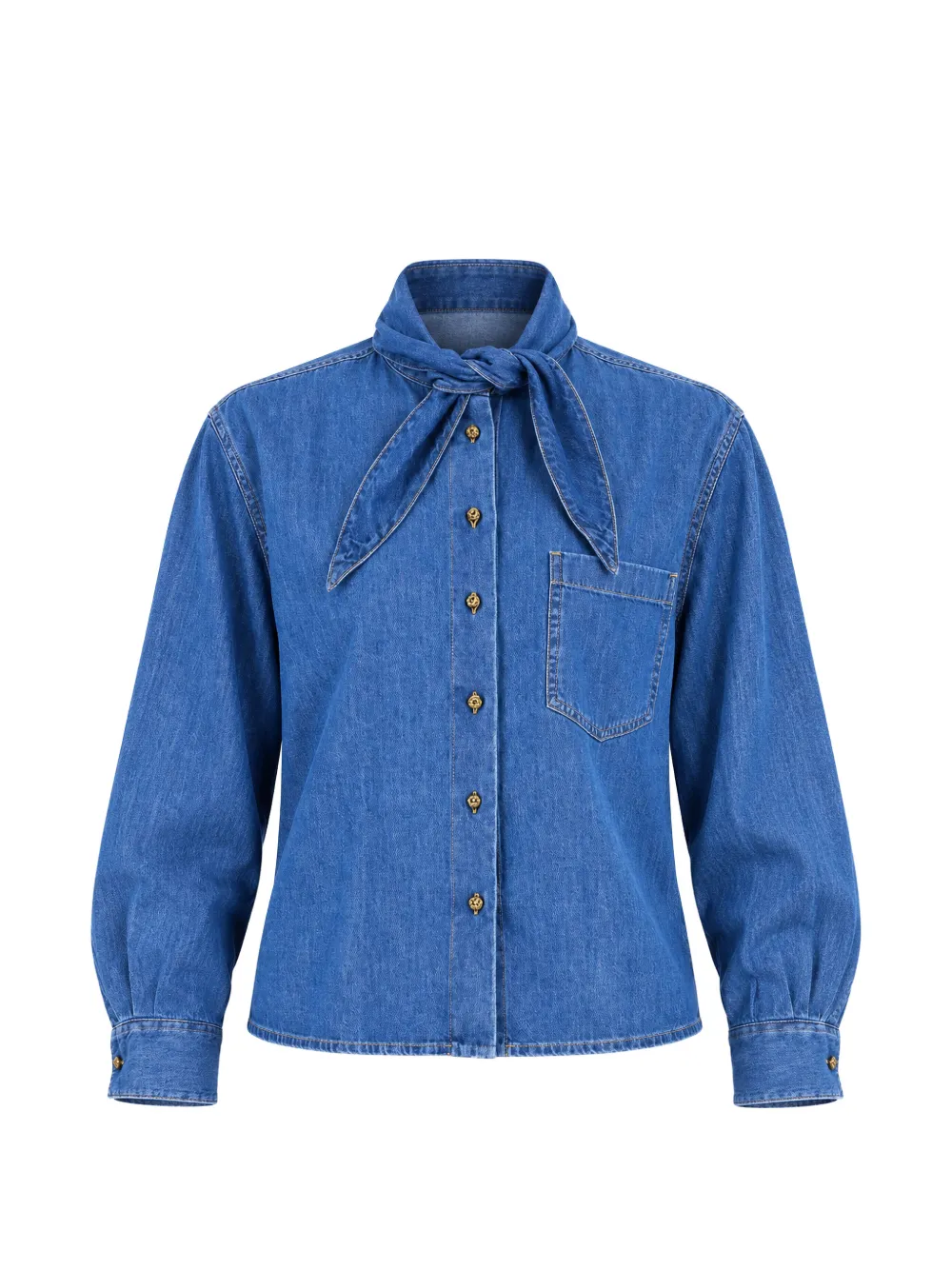 Seventy tie-neck denim shirt - Bleu