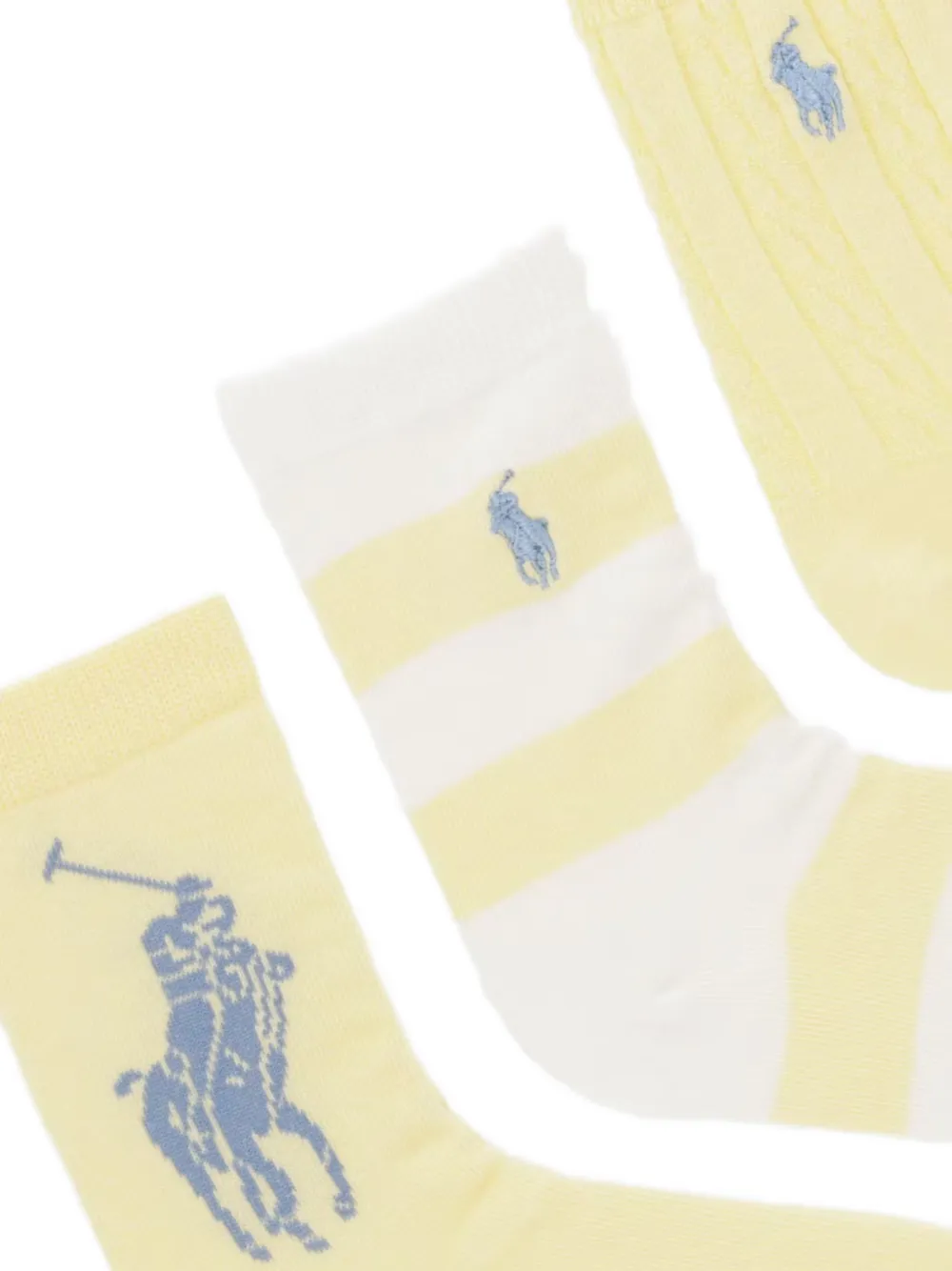 POLO RALPH LAUREN KIDS Drie paar kabelgebreide sokken met Polo Pony Geel