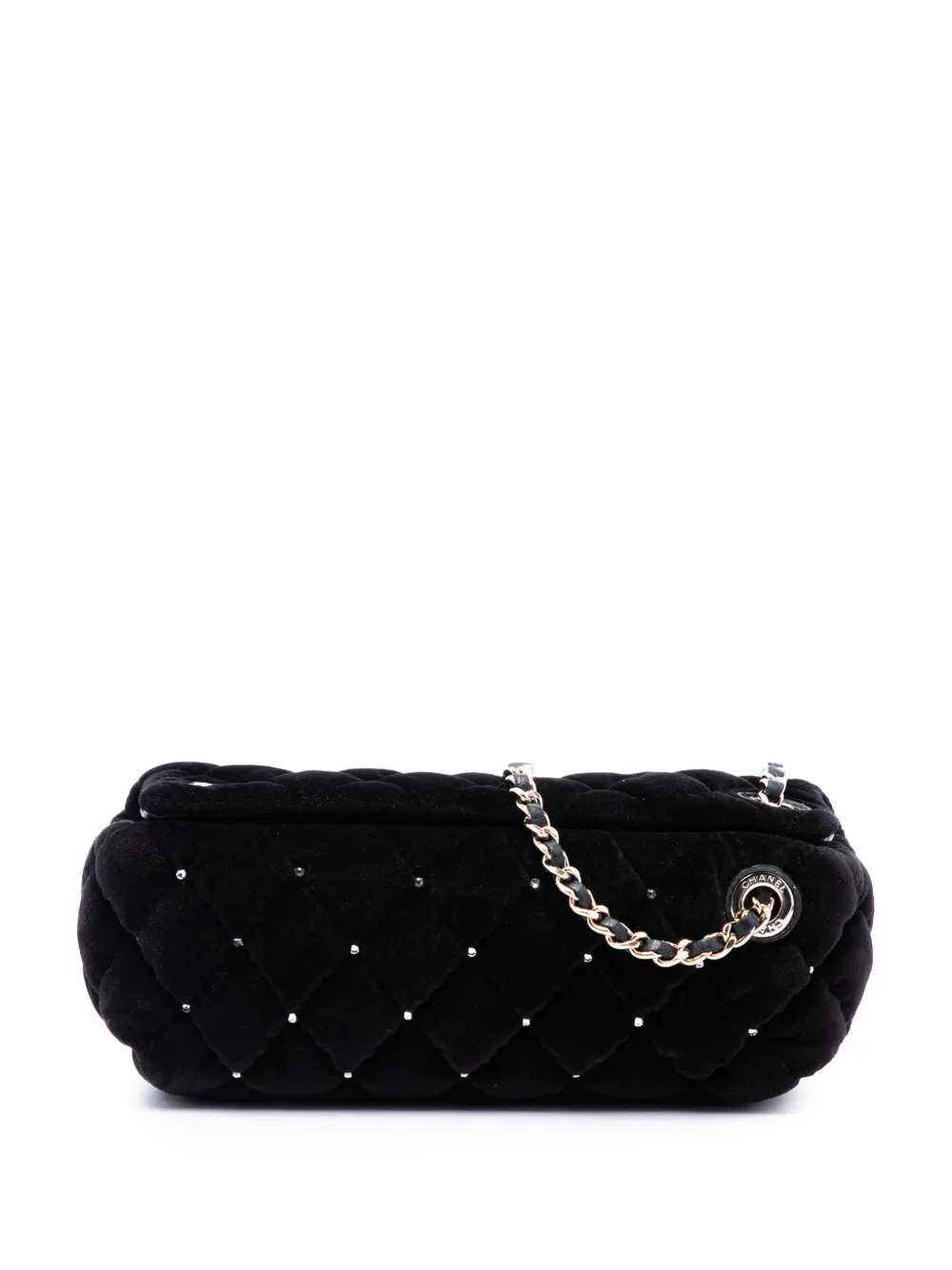 CHANEL Pre-Owned 2021-2026 CC Quilted Velvet Crystal Wristlet clutch bag - Nero