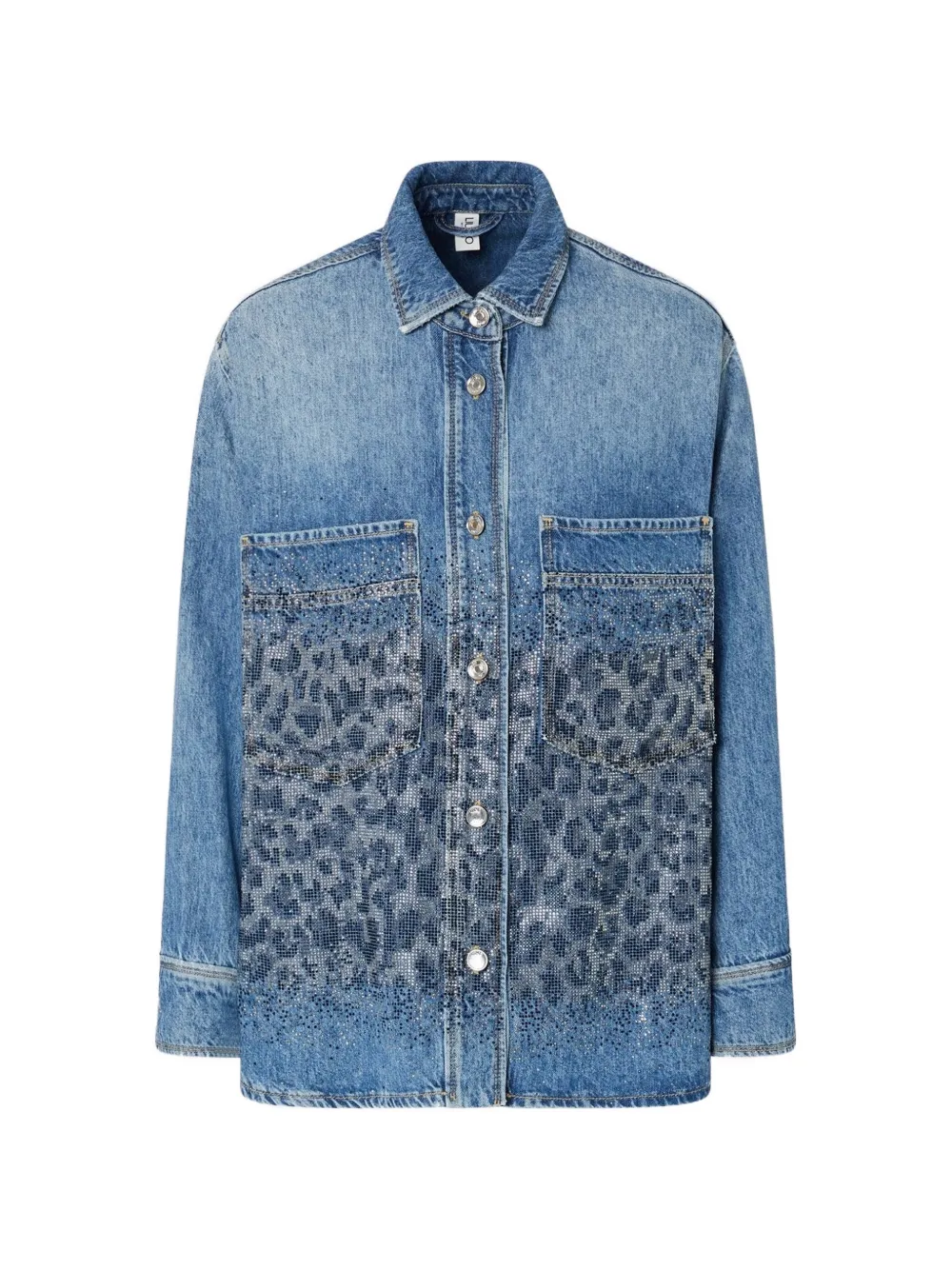 LIU JO denim overshirt with animal print rhinestones