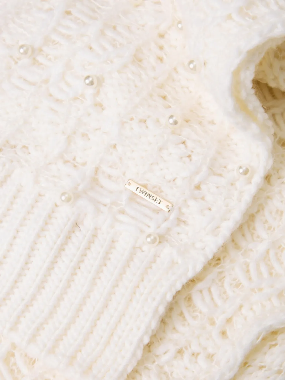 TWINSET Gebreide sjaal met parels Wit