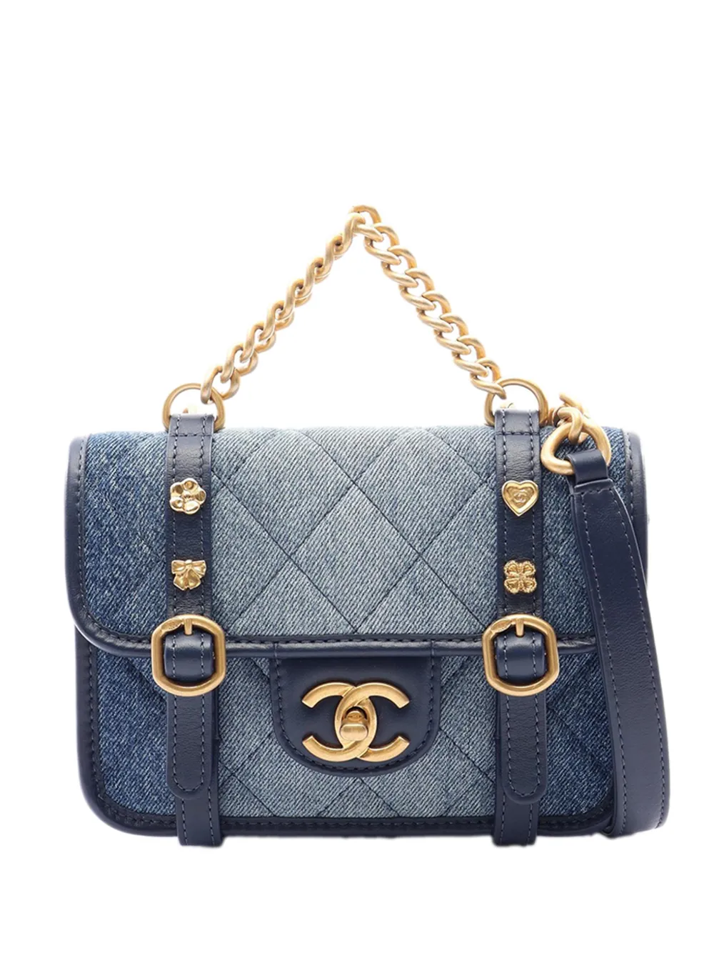 CHANEL Pre-Owned 2021-2026 Mini Quilted Denim Ombre Chain Flap satchel - Blu