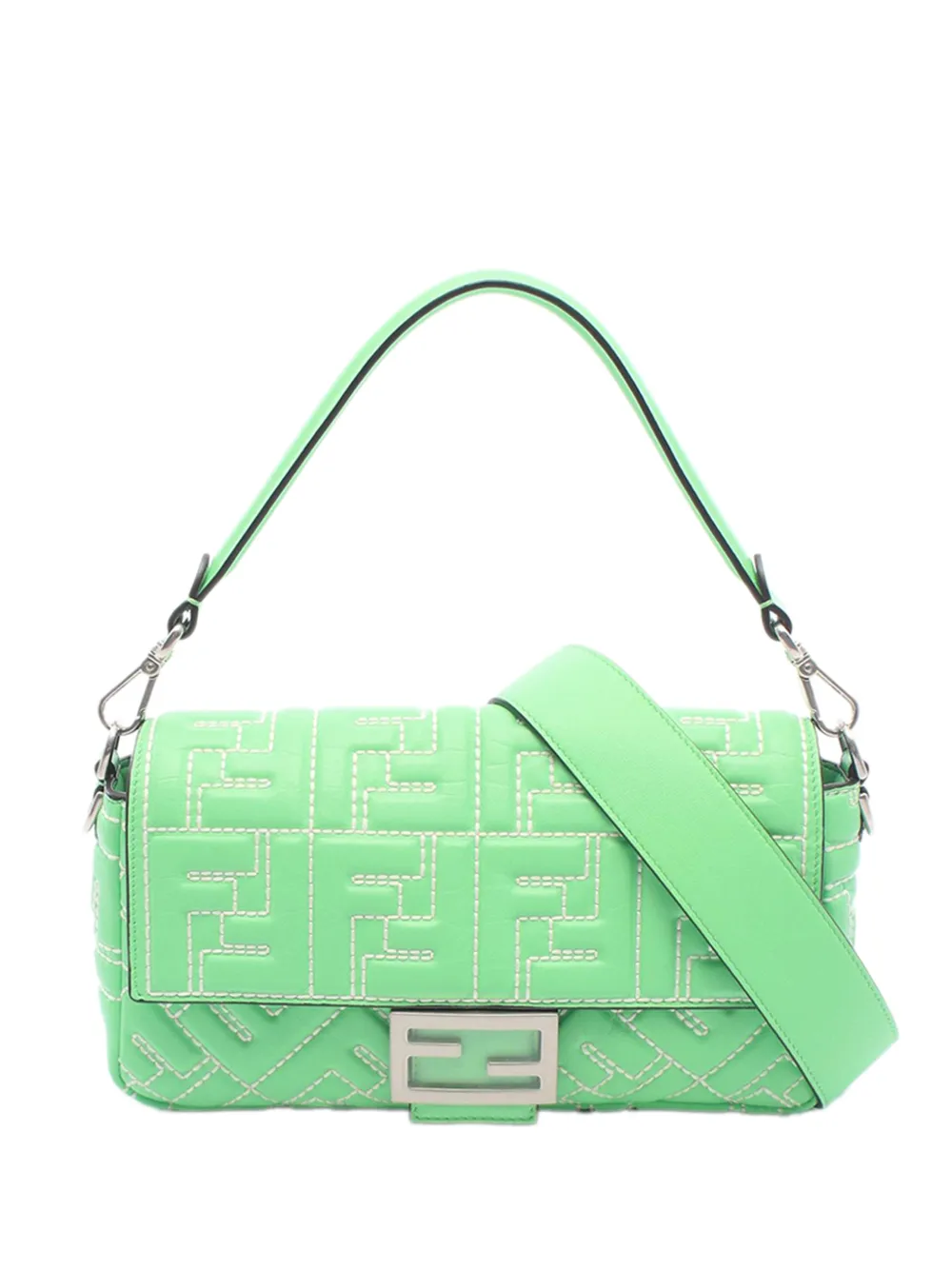 Fendi Pre-Owned 2000-2010 Zucca Embossed Stitched Leather Baguette satchel - Verde