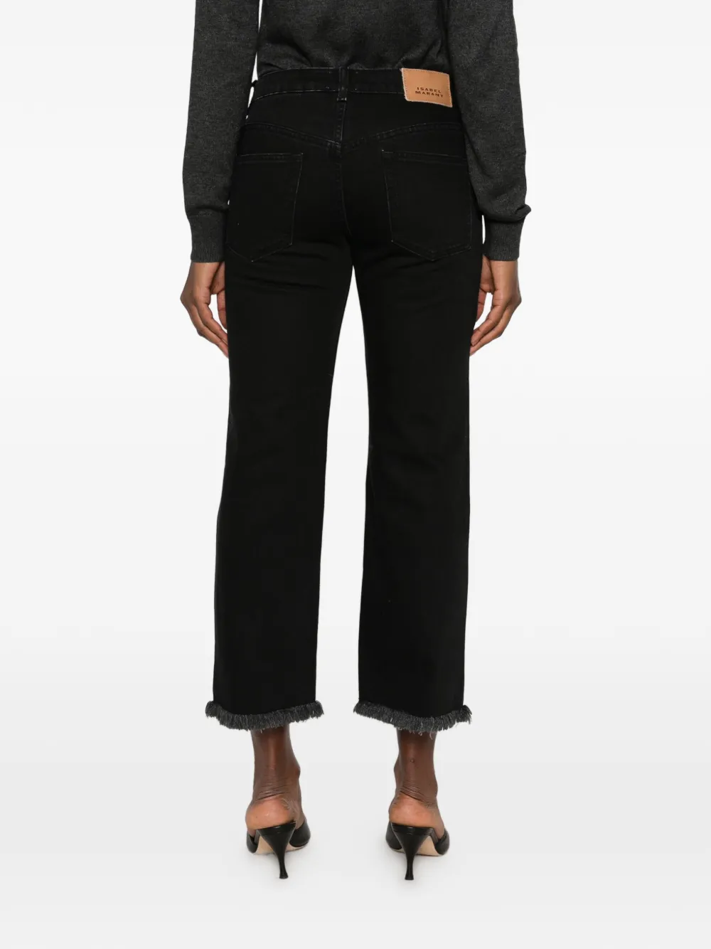 ISABEL MARANT Ombela frayed-hem straight-leg jeans Zwart