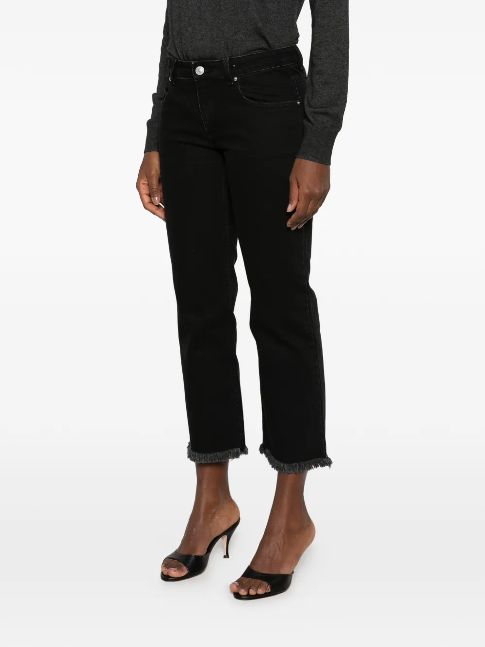 ISABEL MARANT Ombela frayed-hem straight-leg jeans Zwart