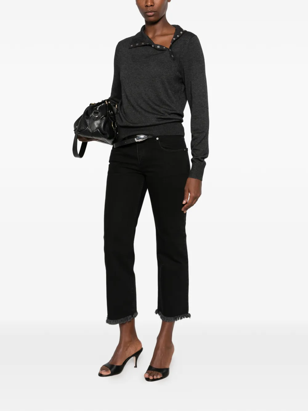 ISABEL MARANT Ombela frayed-hem straight-leg jeans Zwart