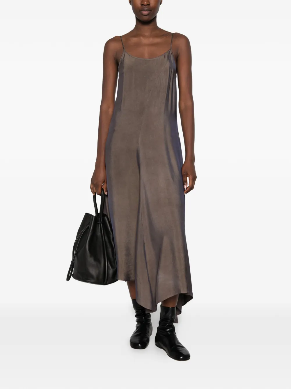 Uma Wang Acrry asymmetric spaghetti-strap midi dress Bruin