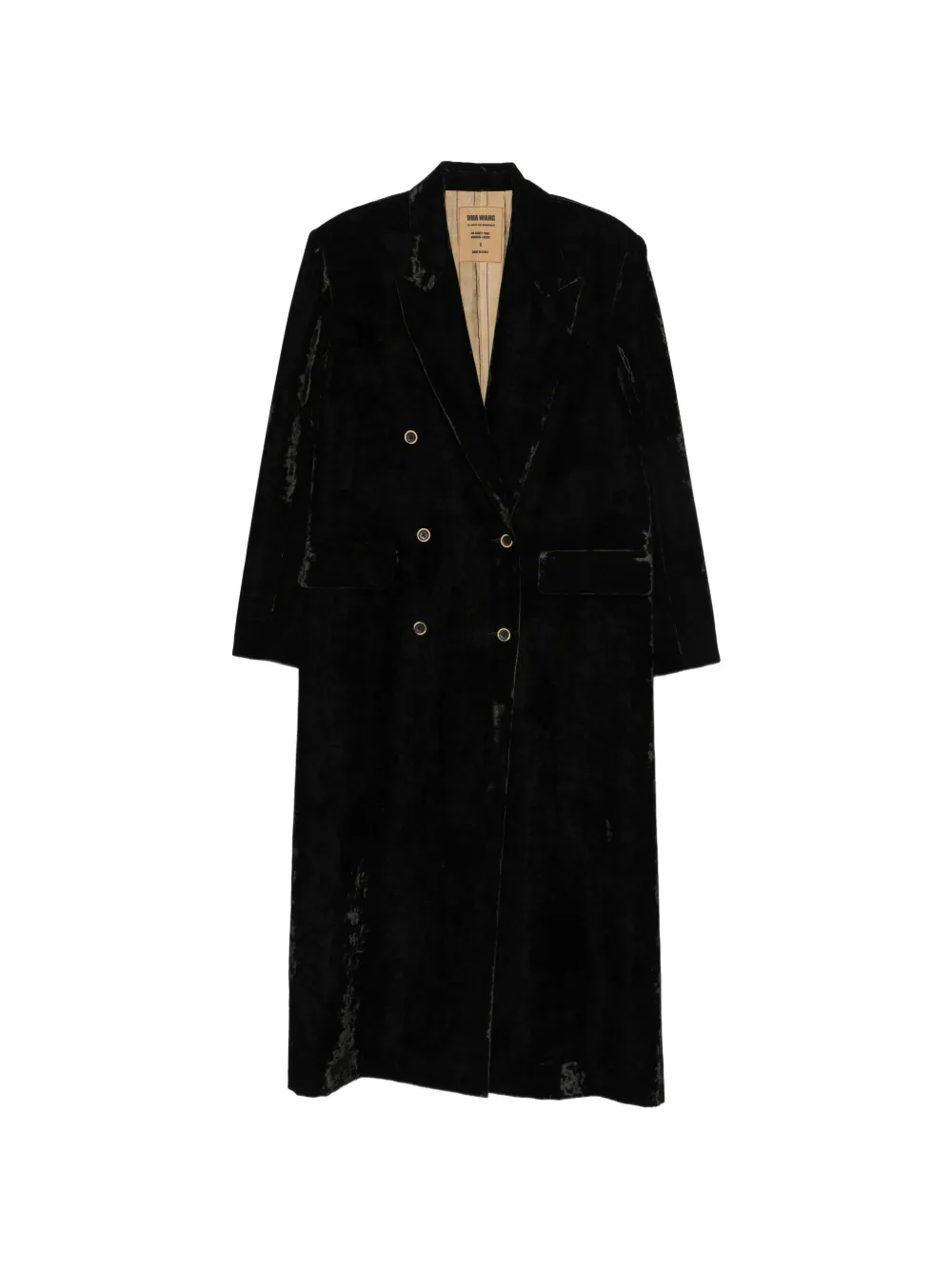 Uma Wang manteau en velours froissé à boutonnière croisée Lassie - Noir