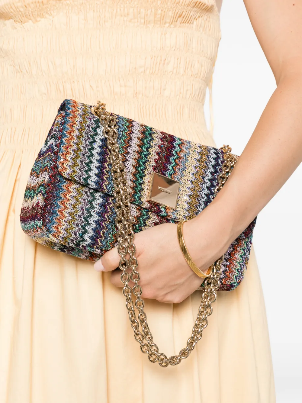 Missoni Gebreide schoudertas met ketting en zigzag-patroon Blauw