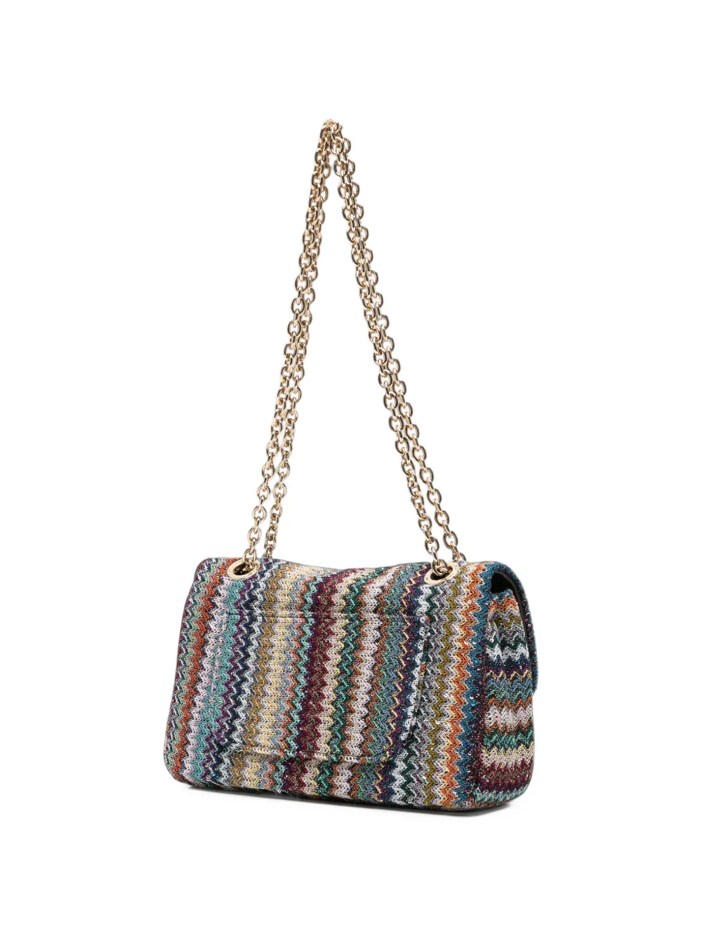 Missoni Gebreide schoudertas met ketting en zigzag-patroon Blauw