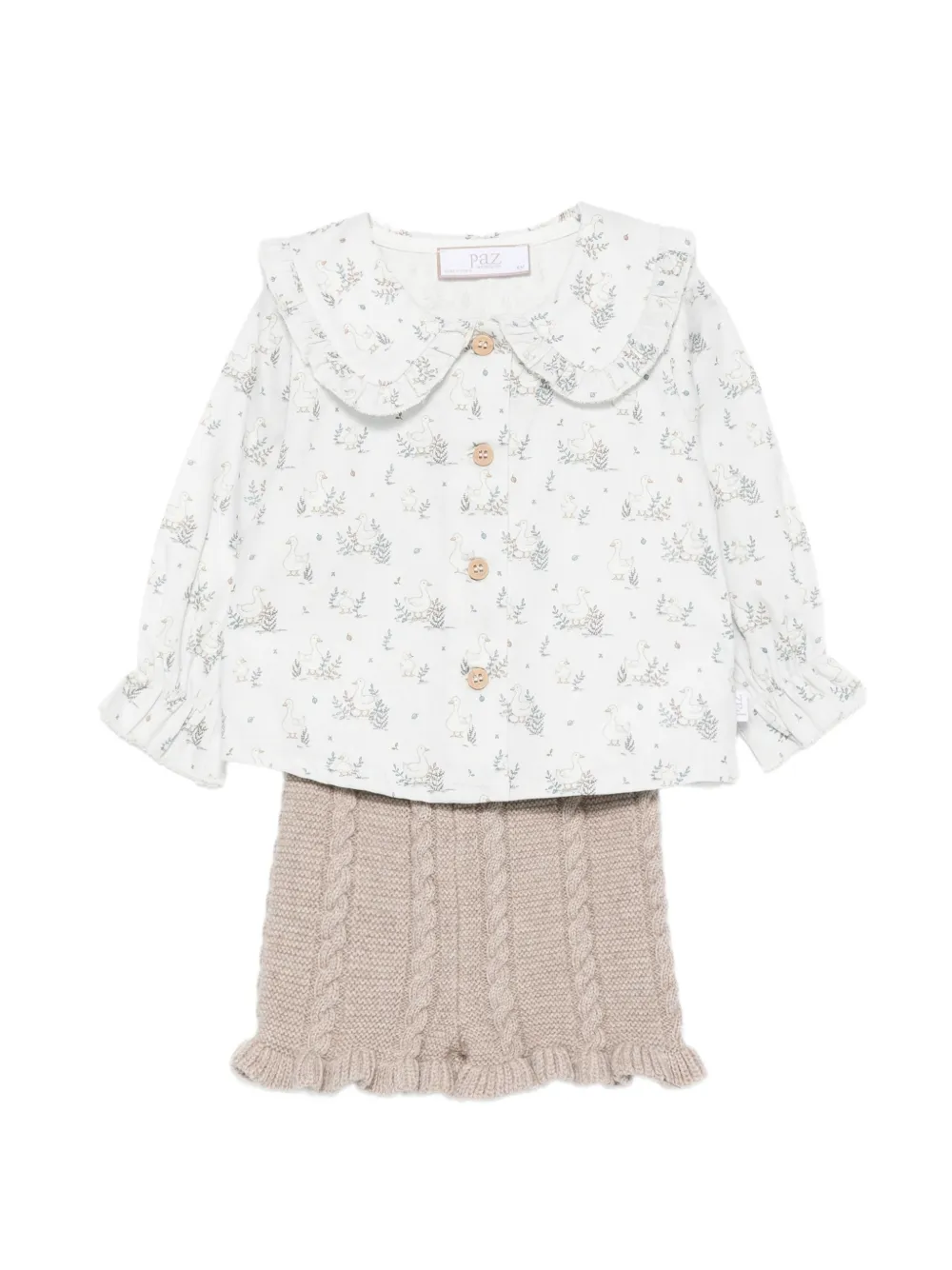 Paz Rodriguez Driedelige shortsset met zwanen-print Beige