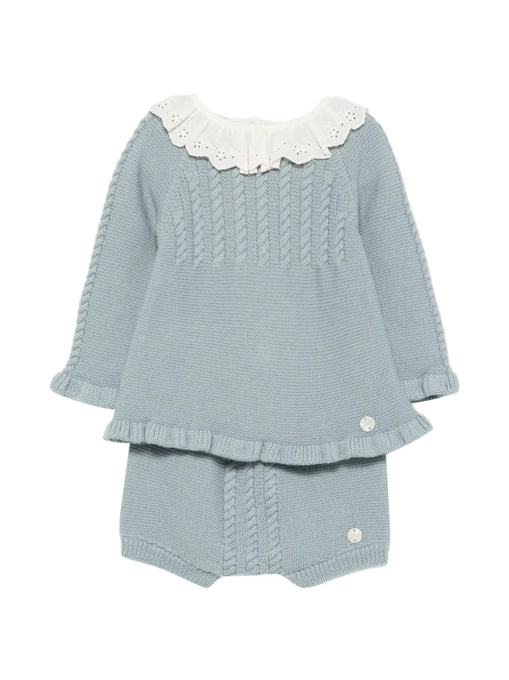 Paz Rodriguez cable-knit ruffled two-piece shorts set - Bleu Paz Rodriguez cable-knit ruffled two-piece shorts set - Bleu