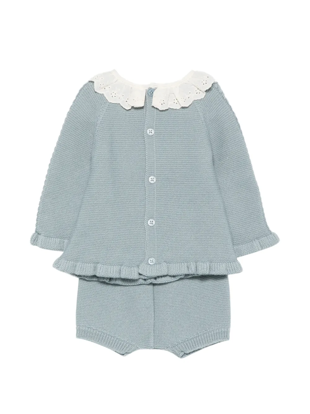 Paz Rodriguez Kabelgebreide tweedelige shortsset met ruches Blauw