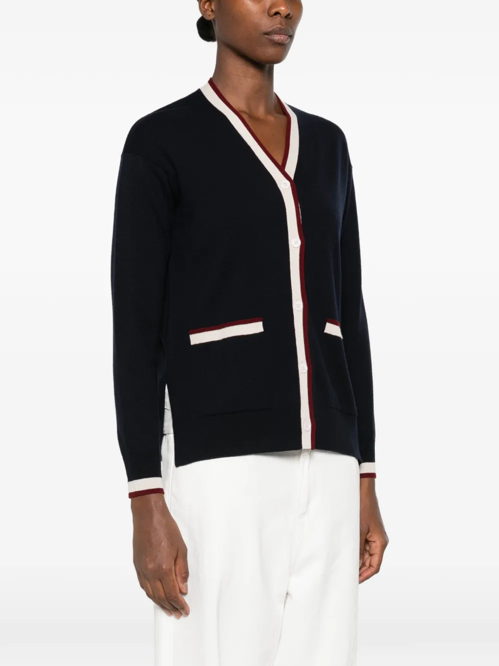 'S Max Mara contrast-trim front-pocket cardigan Blauw