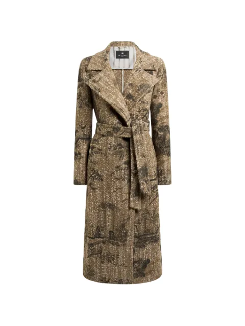 ETRO bouclé wrap coat with flower and animal motif
