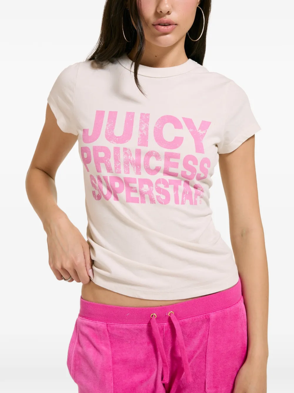 Juicy Couture Juicy Princess Hilton T-shirt met verwassen effect Beige