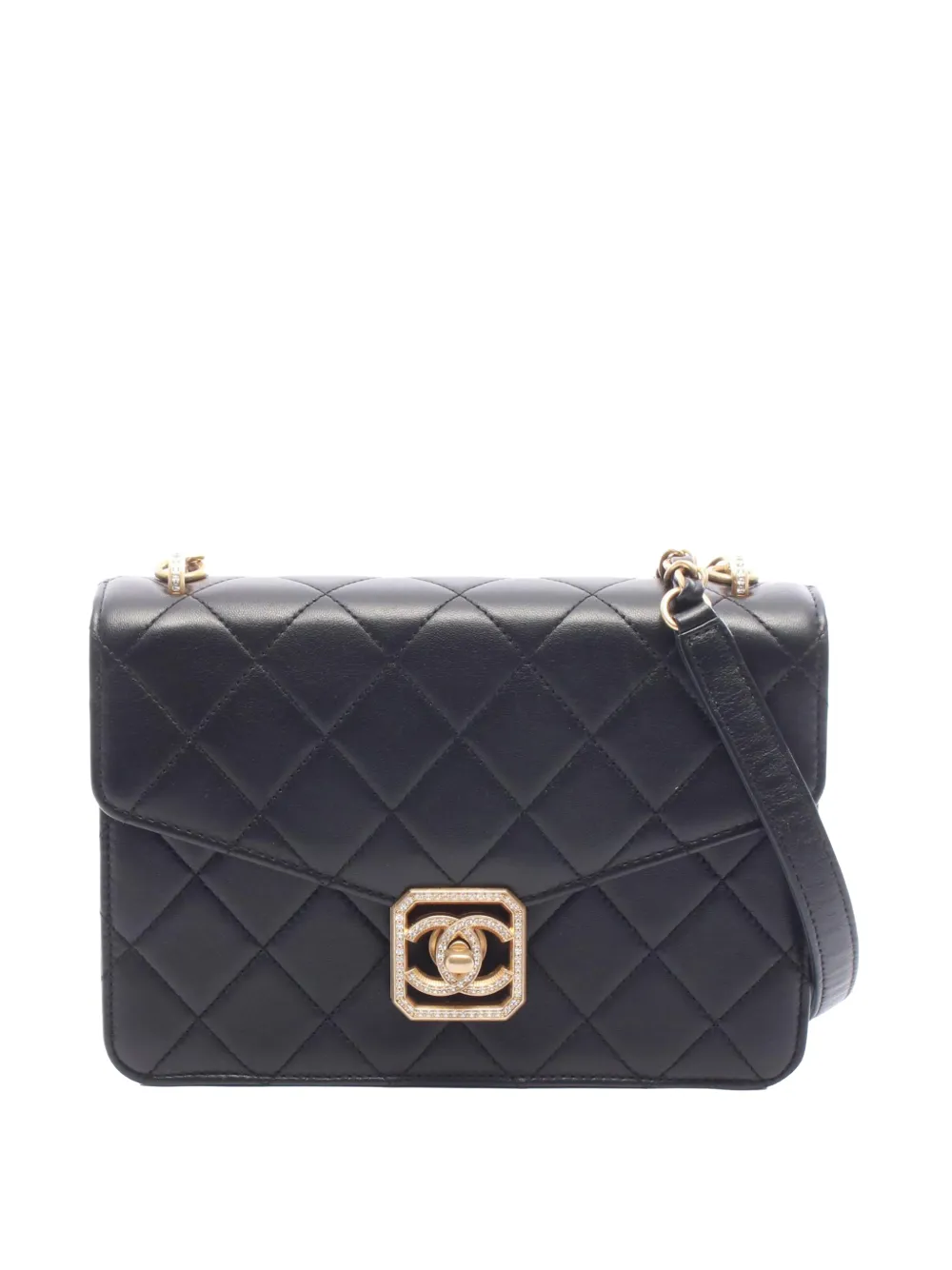 CHANEL Pre-Owned 2021-2026 Quilted Lambskin Crystal Geometric CC Frame Flap crossbody bag - Nero