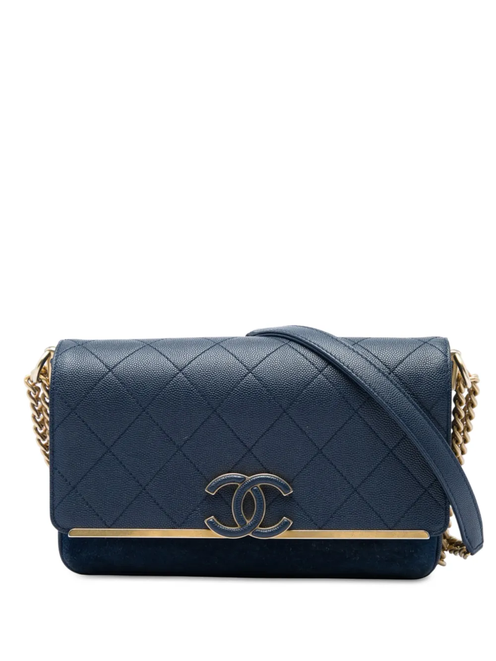 CHANEL Pre-Owned 2018-2019 CC Stitched Caviar and Suede Lady Coco Flap shoulder bag - Blu