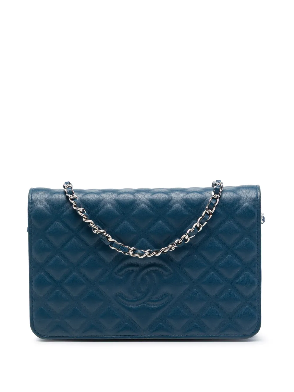CHANEL Pre-Owned 2018 CC-embossed diamond-quilting cross body mini bag - Blu