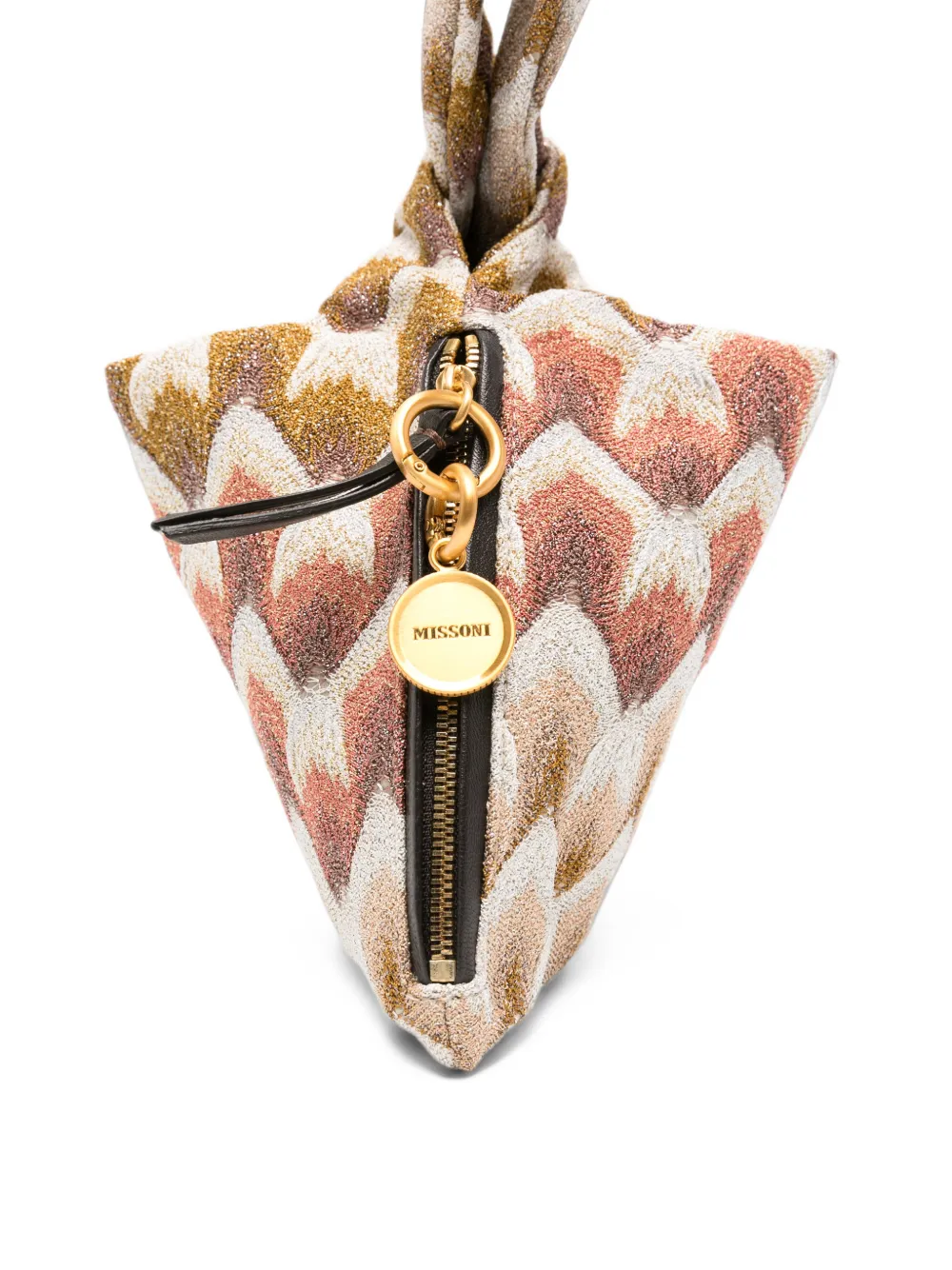 Missoni Gebreide mini-tas met zigzag-patroon en geknoopt detail Beige