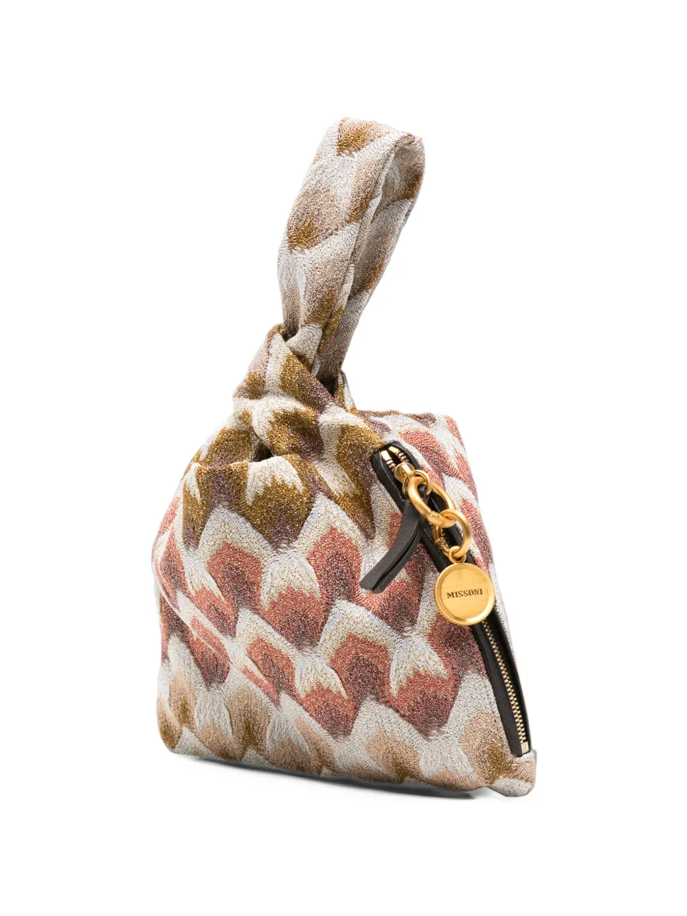 Missoni Gebreide mini-tas met zigzag-patroon en geknoopt detail Beige