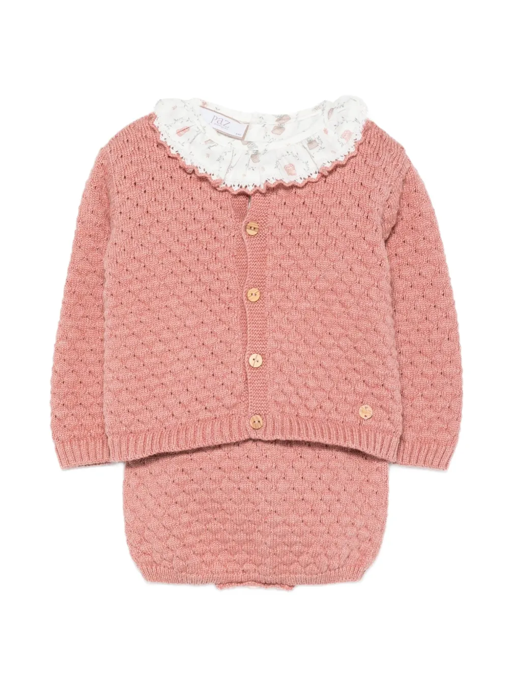 Paz Rodriguez ruffled knitted dungarees three-piece set - Rose Paz Rodriguez ruffled knitted dungarees three-piece set - Rose