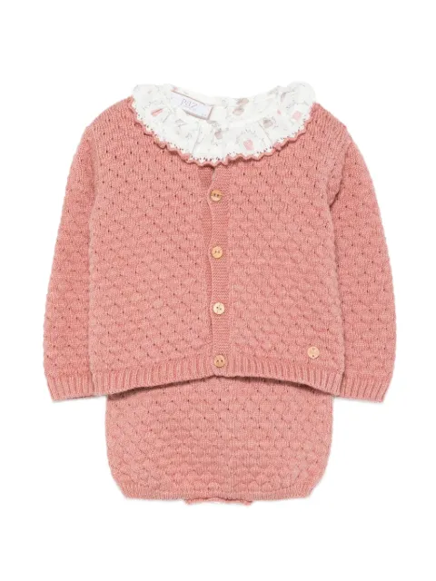 Paz Rodriguez ruffled knitted dungarees three-piece set