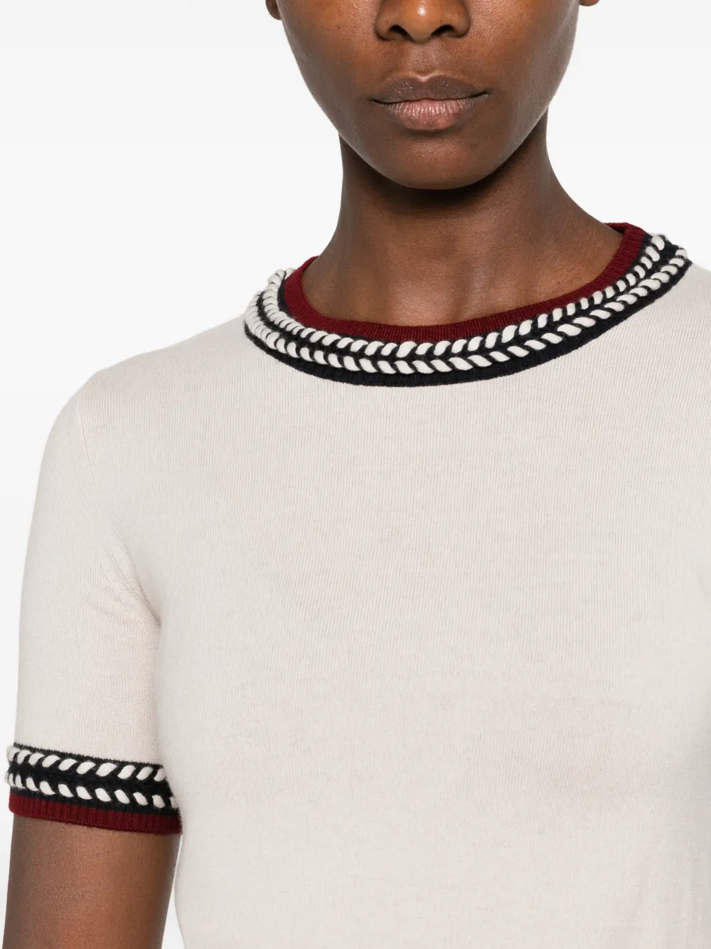 'S Max Mara embroidered-trim short-sleeve sweater Beige