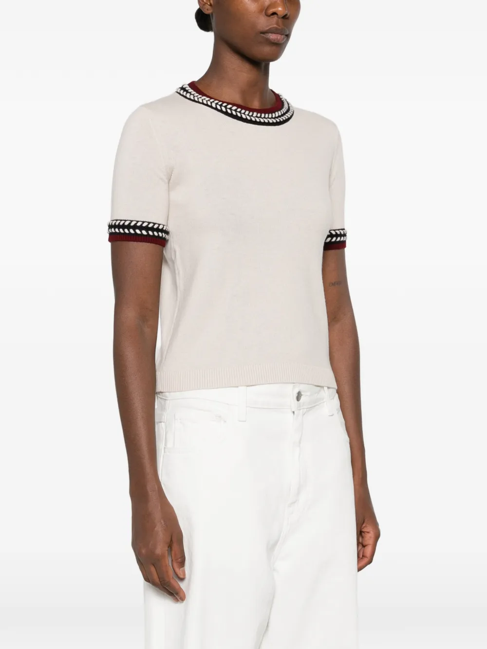 'S Max Mara embroidered-trim short-sleeve sweater Beige