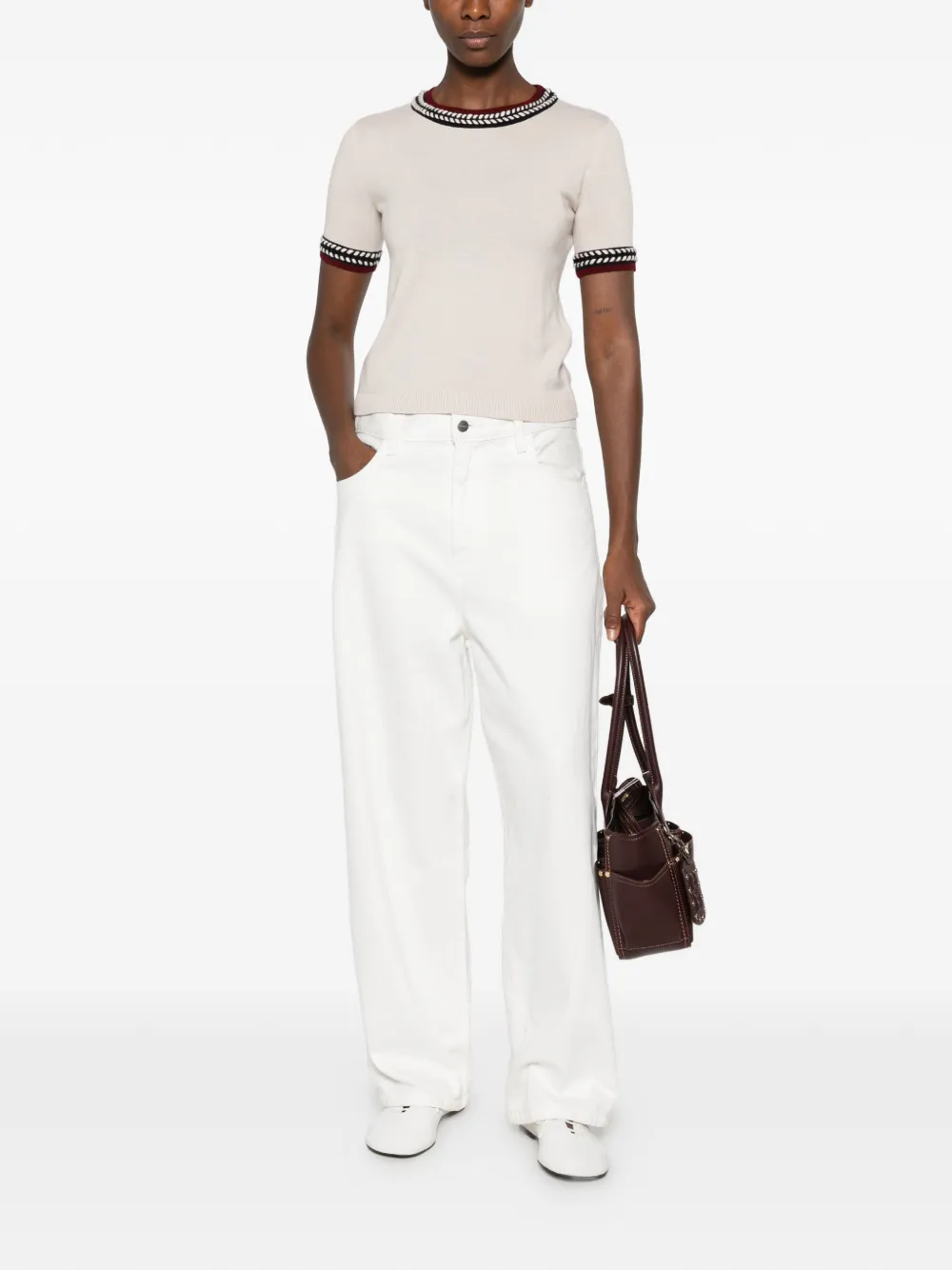 'S Max Mara embroidered-trim short-sleeve sweater Beige