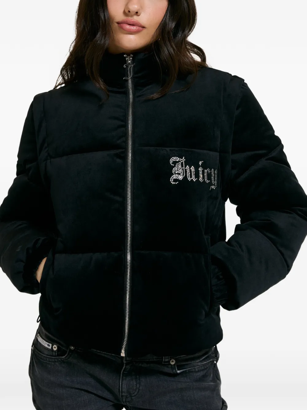 Juicy Couture Donsjack met diamanté-logo Zwart
