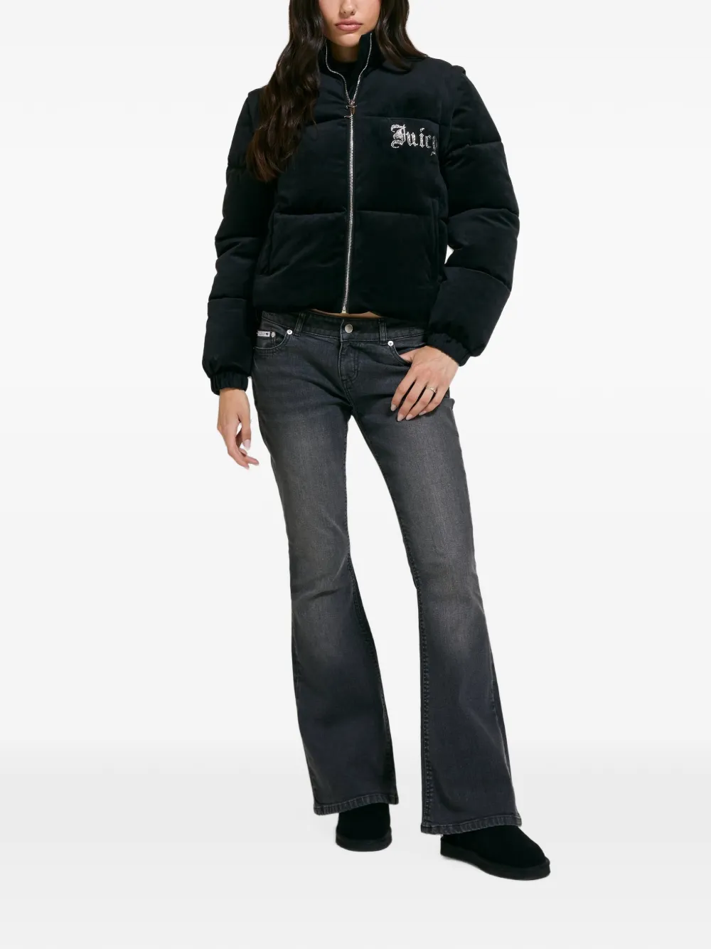 Juicy Couture Donsjack met diamanté-logo Zwart
