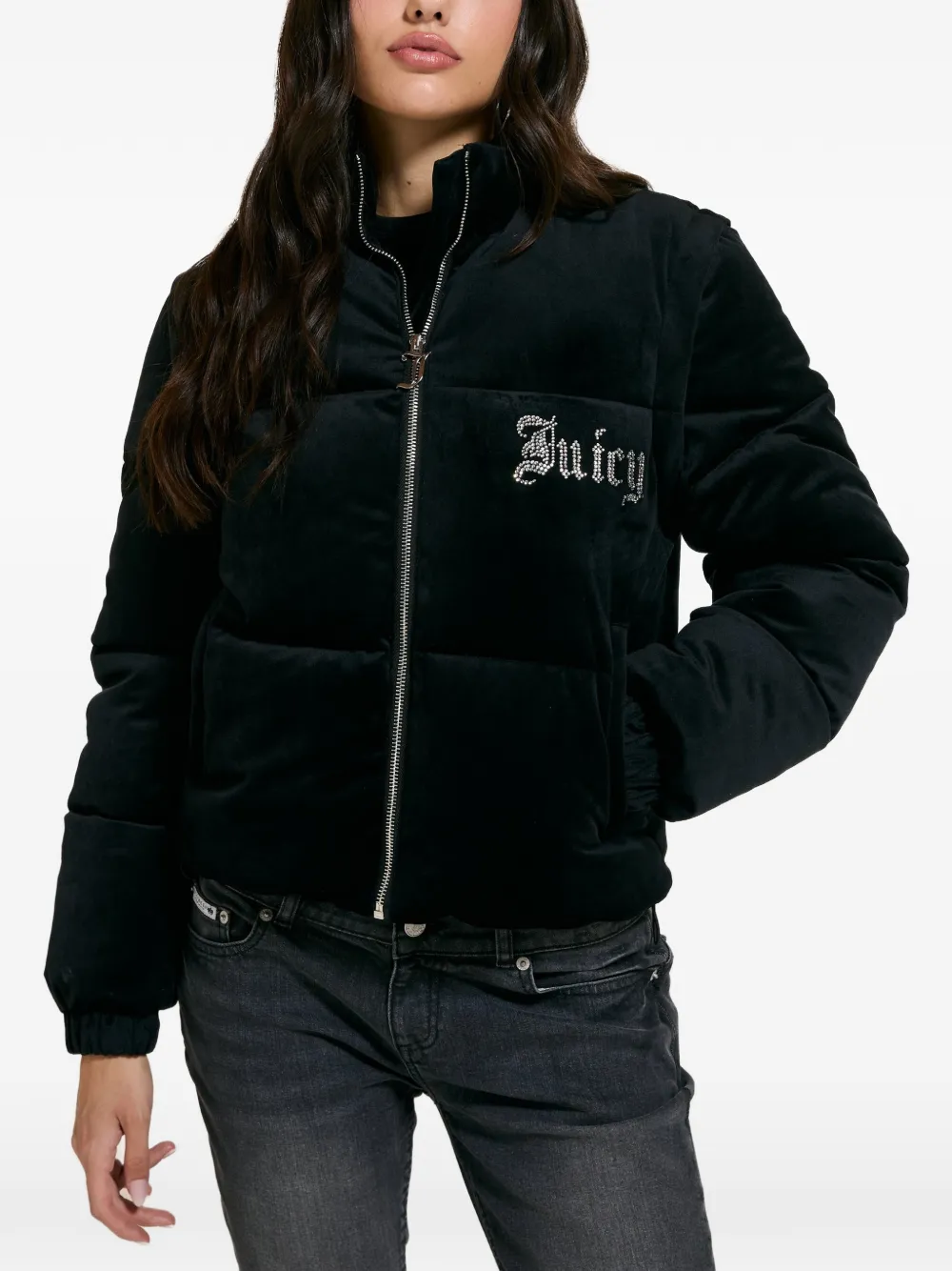 Juicy Couture Donsjack met diamanté-logo Zwart
