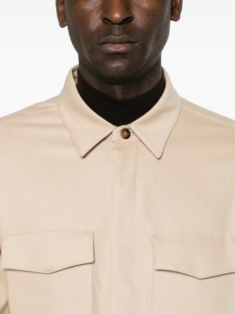 Canali Button-up jack met klepzak Beige