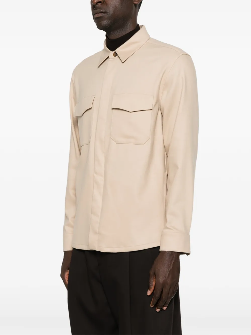 Canali Button-up jack met klepzak Beige