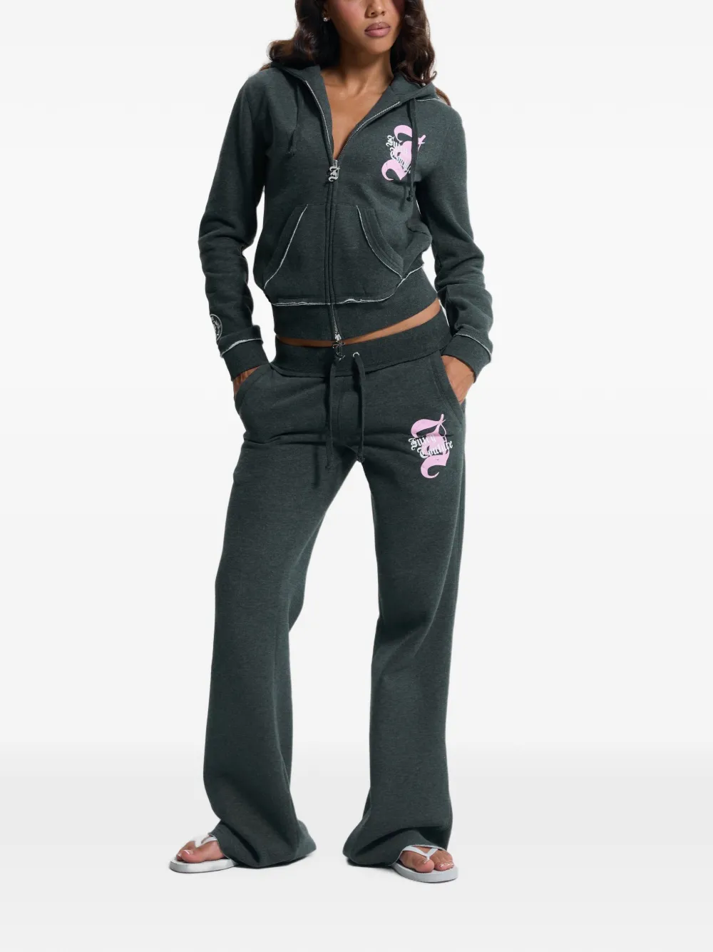 Juicy Couture Hoodie met logoprint en rits Grijs